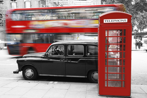 Londres bus, cabine téléphonique